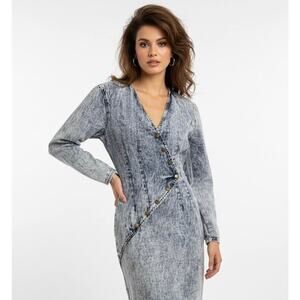 Champagne West Women’s Size 3 XS Acid Wash Distressed Denim 80s 90s Dress